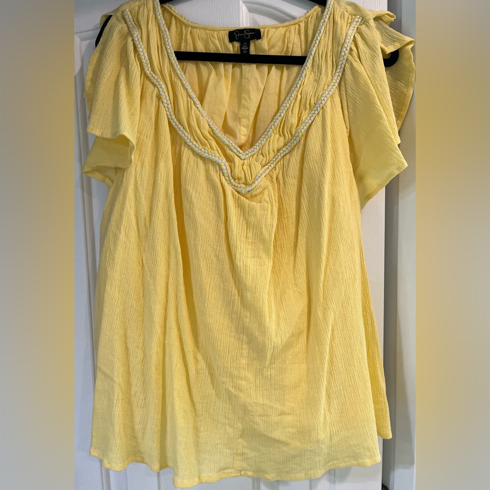 Jessica Simpson Yellow Puff Sleeve Ruffled Blouse